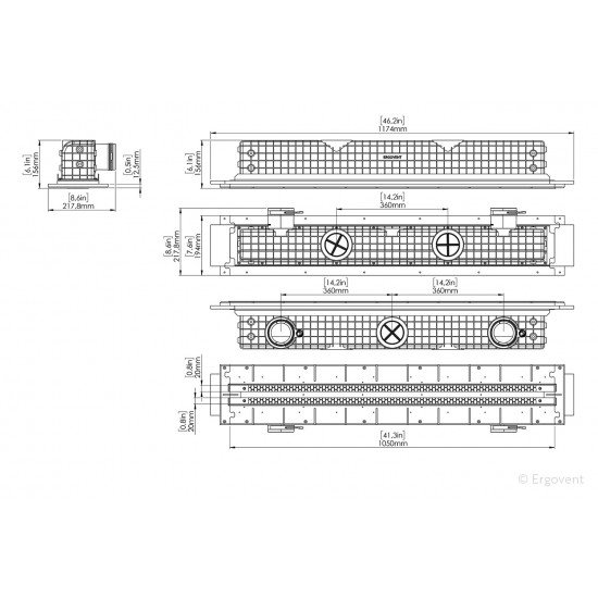 Built-in recycled material diffuser ERGOVENT LINEO PRO-PUZZLE 75/1050/2 SLOT 20mm with damper