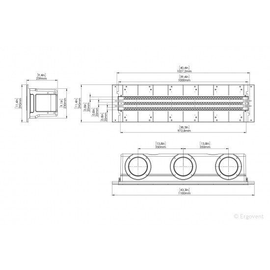 ERGOVENT LINEO PRO-CONDI 150/1000/3 SLOTS 20mm built-in recycled material diffuser with insulation