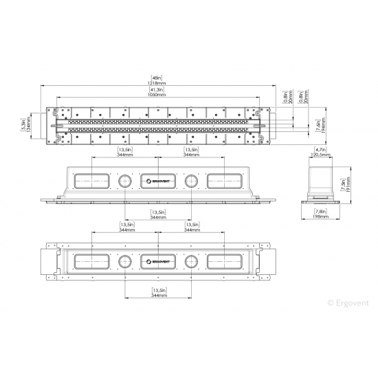 Iebūvējams ģipša difuzors ERGOVENT LINEO PRO-CONDI 125/1050/2 SLOT 20mm ar EPP izolācijas kārbu