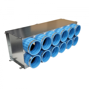 Galvanised tin air distribution manifold Ø90 mm x12 - Ø200 mm R (with diffuser) with rubber sockets Galvanised tin air distribution manifold Ø90 mm x12 - Ø200 mm R (with diffuser) with rubber sockets