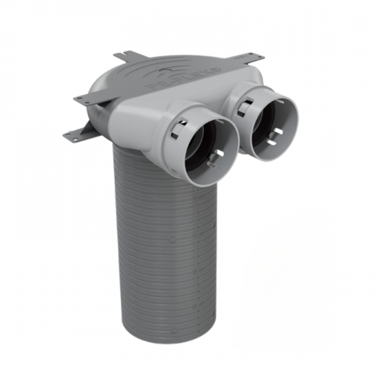 Polycarbonate diffuser box: 2×Ø75 / Ø125 mm / Under ceiling version WITH extension