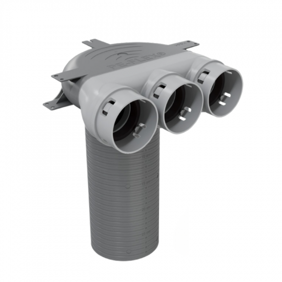 Polycarbonate diffuser box: 3×Ø75 / Ø125 mm / Under ceiling version WITH extension